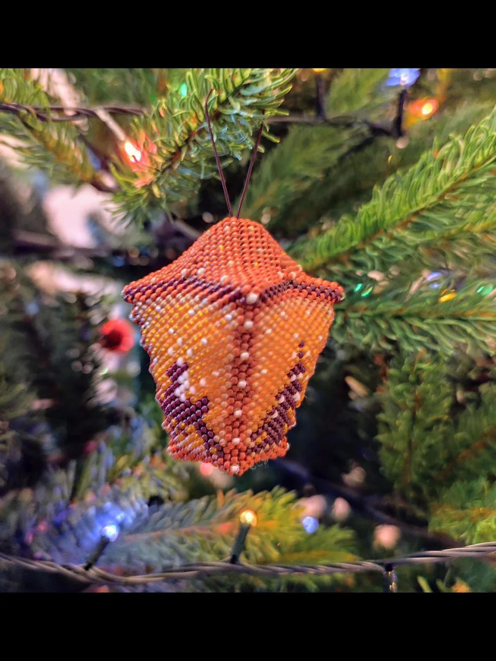 Beaded Orange Star Pendant Holiday Ornament